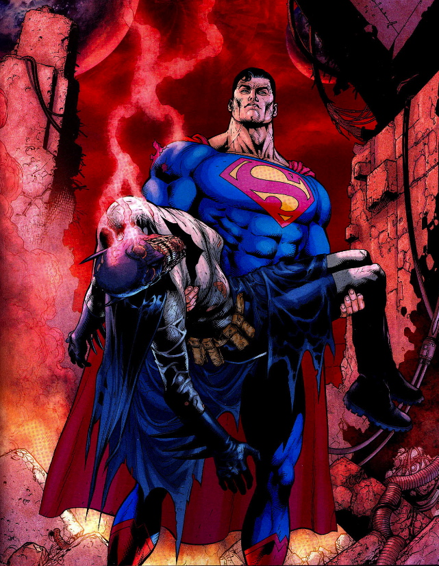 superman holding batmanb