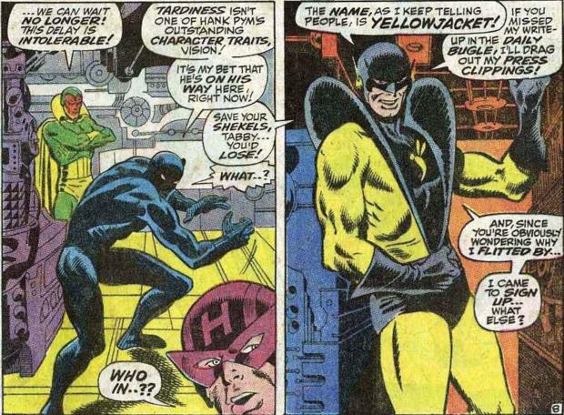 First appearance of Yellow Jacket, from Avengers #59 by Roy Thomas and John Buscema.